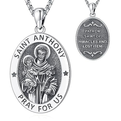 LOOVE Saint Necklace St Anthony Medal Sterling Silver Patron Saint of Lost Things St Anthony Necklace for Women Religious