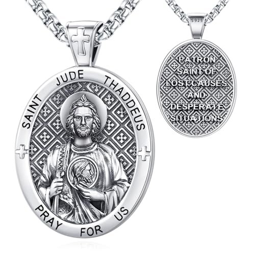 LOOVE St Jude Necklace for Men Sterling Silver Patron Saint of Lost Causes Necklace Saint Jude Necklace for Women Religious