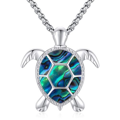 LOOVE 925 Sterling Silver Turtle Necklace for Women Small Abalone Shell Sea Turtle Pendant Cute Animal Necklace Ocean Animal