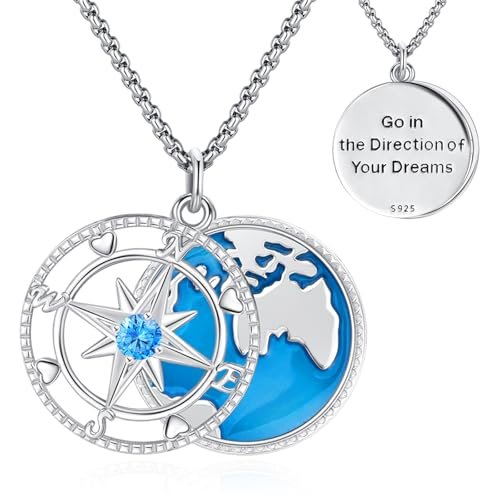 LOOVE Compass Necklace Sterling Silver Compass Pendant for Women Direction Inspirational Graduation Travel Map Necklace