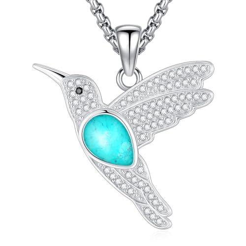 LOOVE Turquoise Hummingbird Necklace for Women Sterling Silver Humming Bird Necklace Women Turquoise Pendant Hummingbird