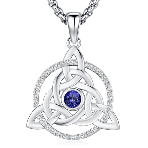 LOOVE Sterling Silver Celtic Necklace for Women Silver Irish Celtic Triquetra Trinity Triangle Knot Pendant Crystal